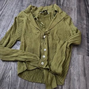 Green button up sweater